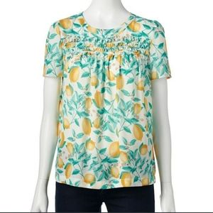 Elle lemon print ruffled blouse, S